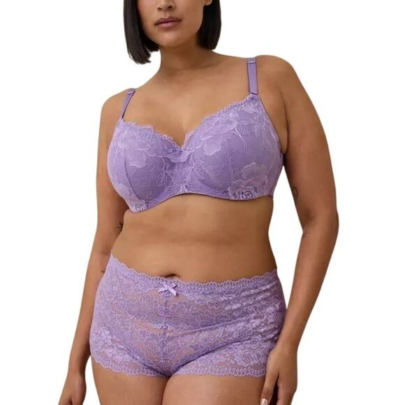 Torrid Full-Coverage Balconette Lightly Lined Bra & Boyshort Panty Set 40B Lace - Picture 1 of 13